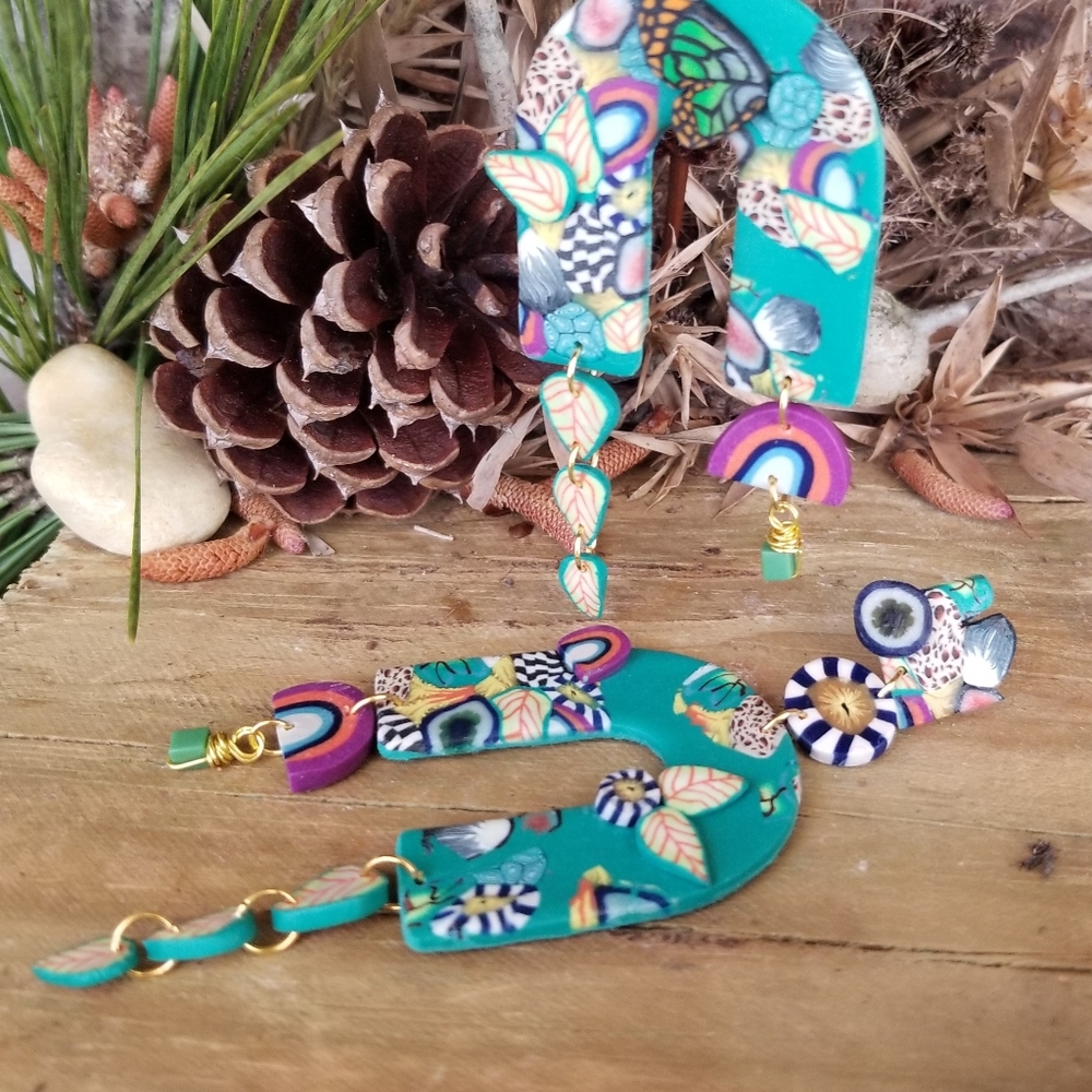 Polymer clay drop earrings - Picture 1 of 6